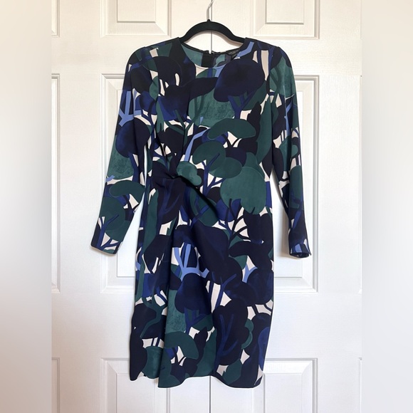 Ann Taylor Wrap Tie Front Sheath Dress, 2P, Blue and Green - Picture 1 of 7
